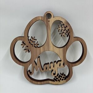 Dog Paw Snowflake Wood Ornament Handcrafted NEW Personalized - Maya